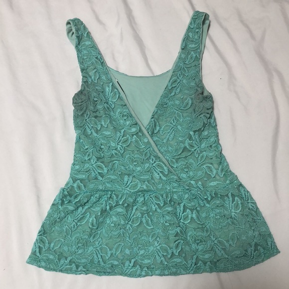 Green blouse. Lace material. V back. Small. - Picture 2 of 2
